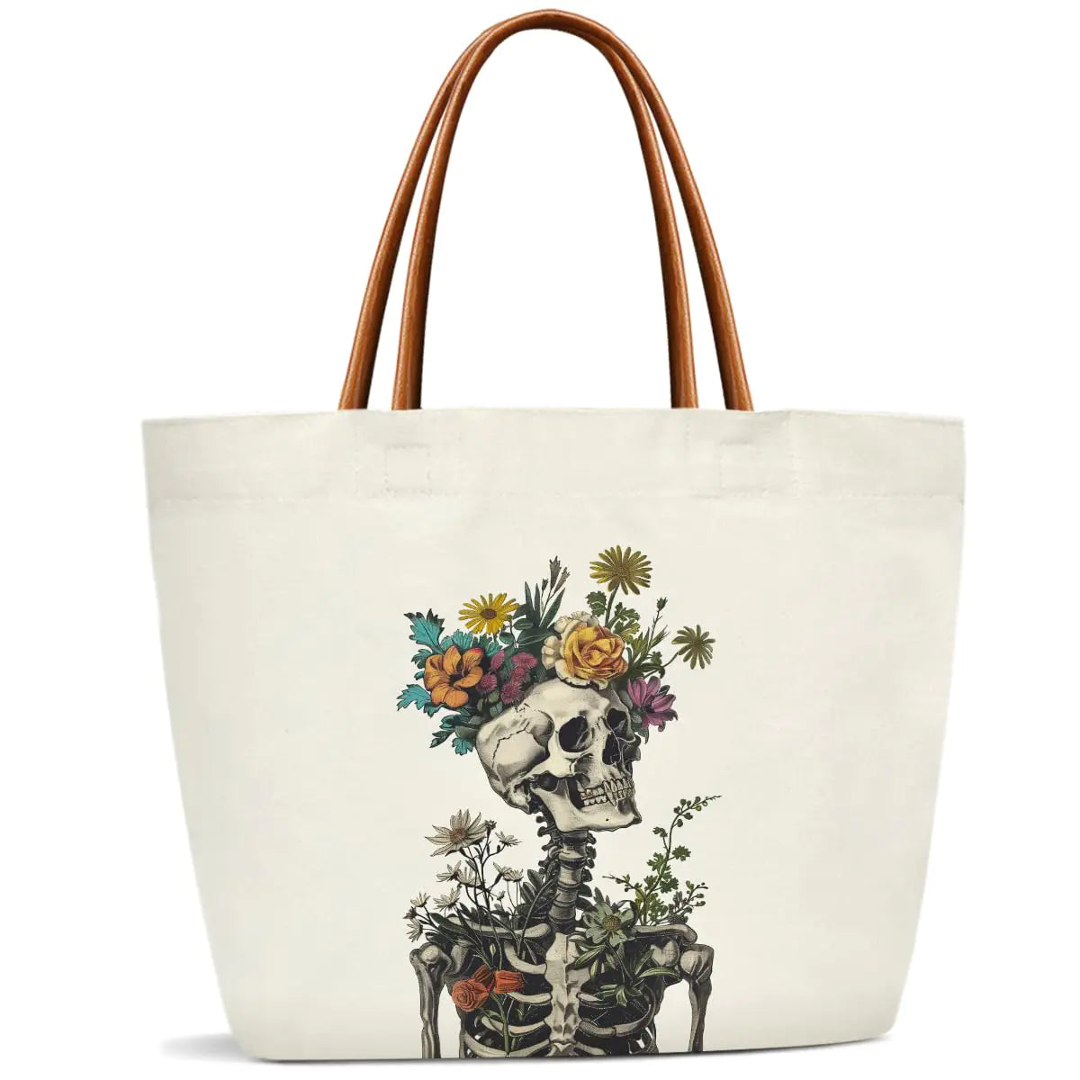 Skull Canvas Tote Bag - Edgy Double-Sided Print Multipurpose Handbag