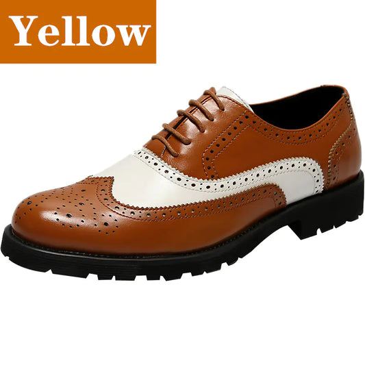 Men's Color Block Brogue Business Casual Shoes - Microfiber Leather Non-Slip
