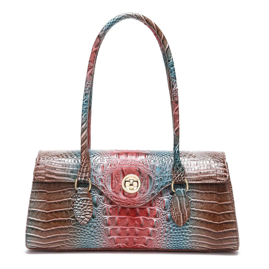 Women's Crocodile Pattern Handbag - Top Handle Tote Bag with Crossbody Strap