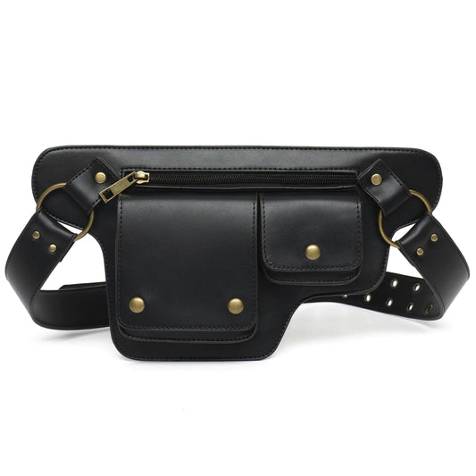 Retro Leather Waist Pack - Vintage PU Leather Belt Bag with Multiple Pockets