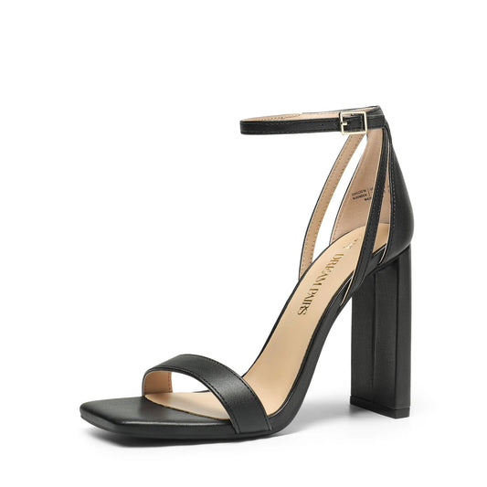 DREAM PAIRS Women’s Chunky Block High Heel Sandals – Square Open Toe, Dressy, Size 6.5, Black.