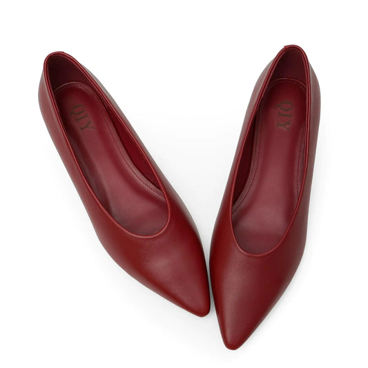 QIY Burgundy Ballet Flats - Pointed Toe Comfortable Dress Shoes for Women