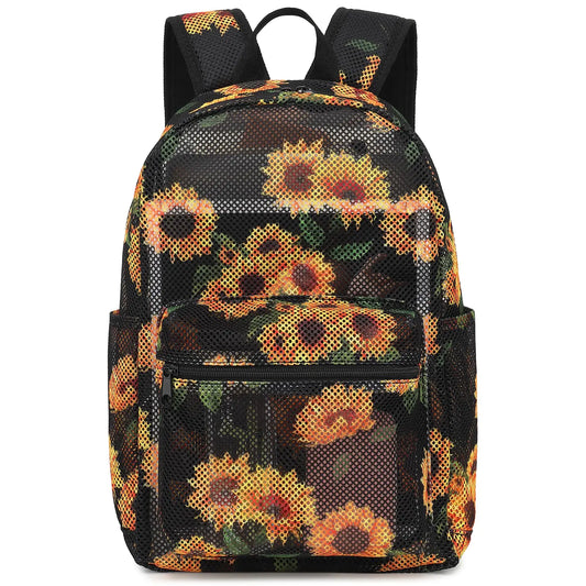 Sunflower Mesh Backpack - Semi-Transparent School & Beach Bag