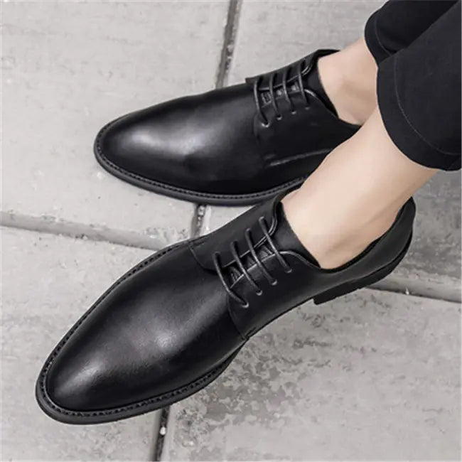 Men's English Casual Shoes - Formal Leather Pointed Toe Dress Shoes