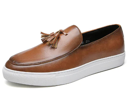 Korean Style Low-Top Leather Loafers - Modern Casual Slip-On Shoes