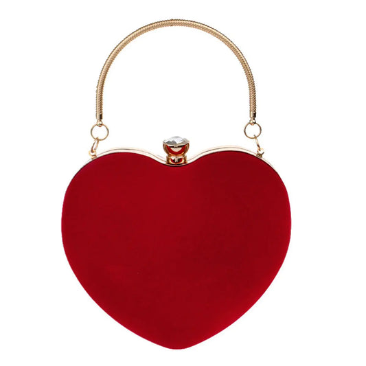 Women Heart Shaped Handbag Mini Clutch Chain Purse Chic Shoulder Bag Evening Tote Red