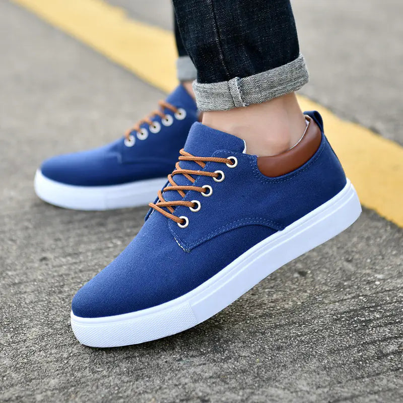 Korean Style Canvas Sneakers - Unisex Casual Shoes with Suede Accents