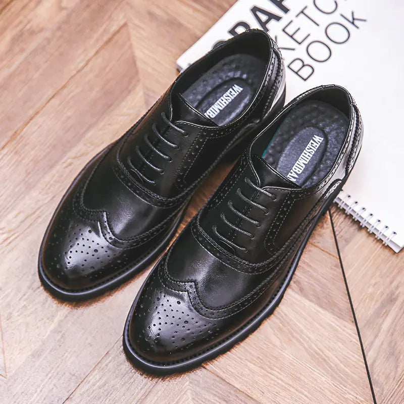 Men's Color Block Brogue Business Casual Shoes - Microfiber Leather Non-Slip