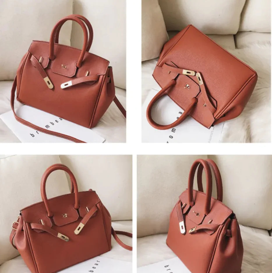 Palm Platinum Handbag - Sophisticated PU Leather Trapezoid Shoulder Bag for Women