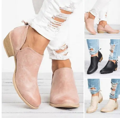 Women's Autumn Retro High Heel Ankle Boots - Faux Suede Fashion Boots