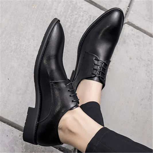 Men's English Casual Shoes - Formal Leather Pointed Toe Dress Shoes