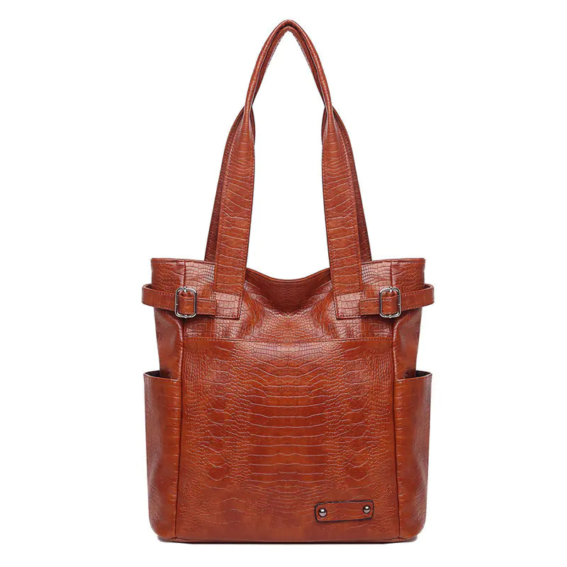 Large Capacity Soft PU Leather Tote Bag - Modern Square Vertical Design