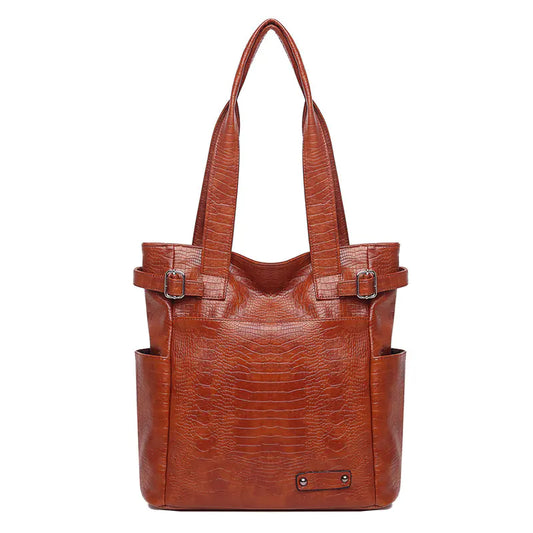 Large Capacity Soft PU Leather Tote Bag - Modern Square Vertical Design