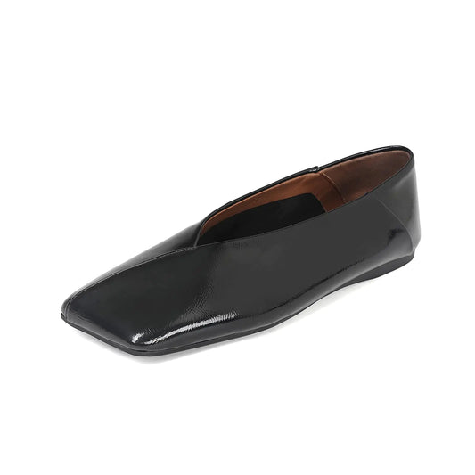 Women's Square Toe Ballet Flats - Metallic Leather Mary Jane Casual Shoes