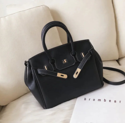Palm Platinum Handbag - Sophisticated PU Leather Trapezoid Shoulder Bag for Women