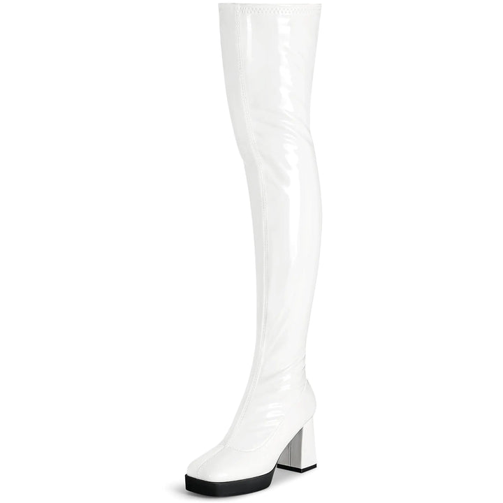 White Thigh High Boots - Platform Patent Leather GoGo Boots - Gotaar
