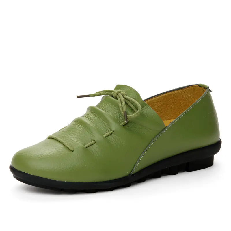 Genuine Leather Women's Flat Shoes - Waterproof Casual Driving Loafers