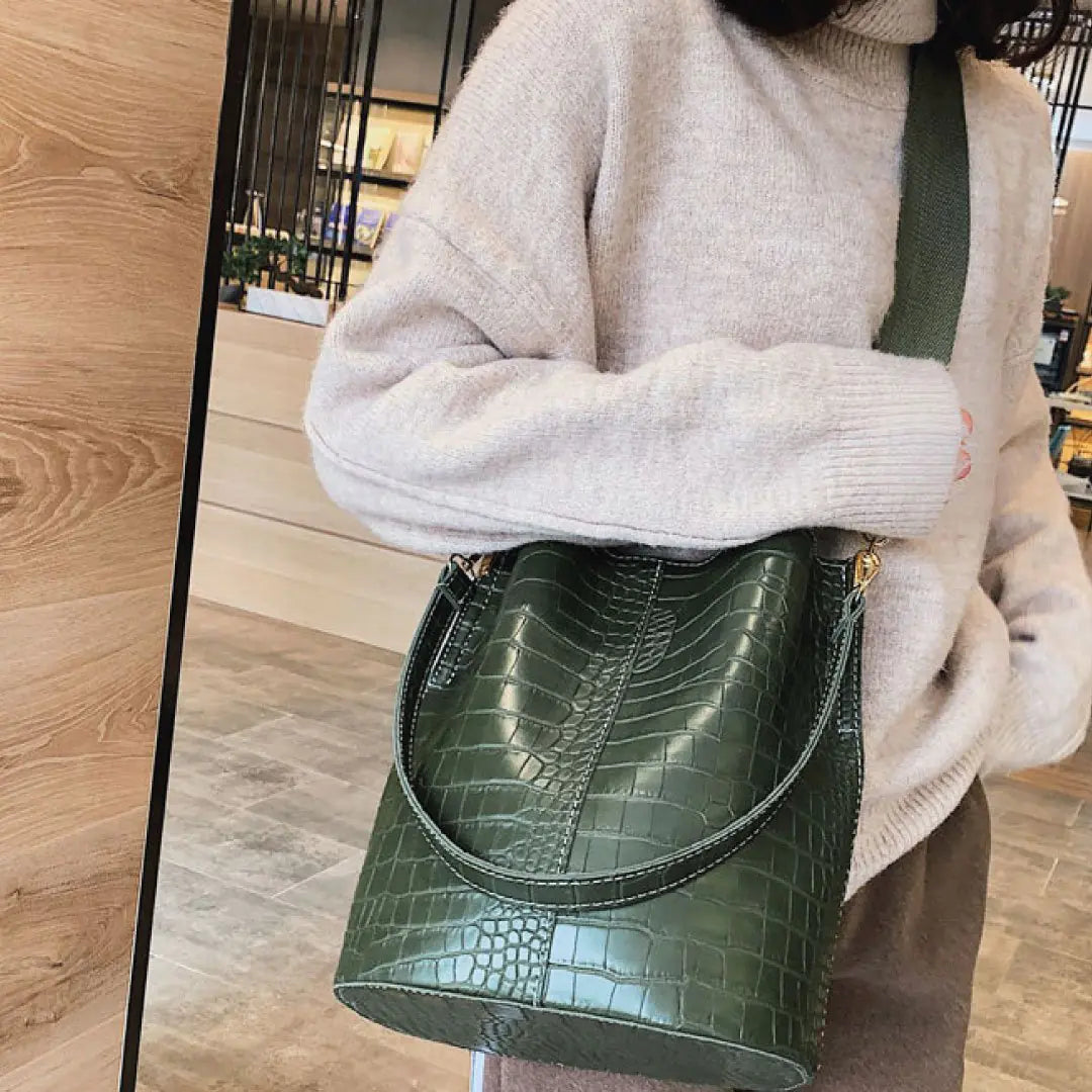 Olive Croc Blake Bucket Bag