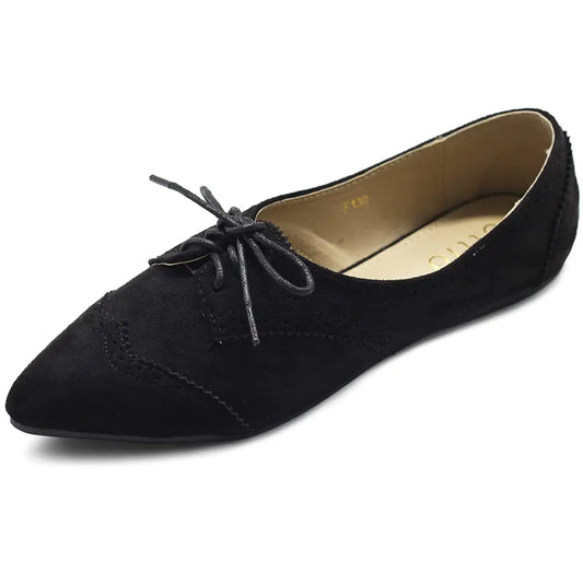Ollio Women's Faux Suede Oxford Flats - Pointed Toe Professional Shoes