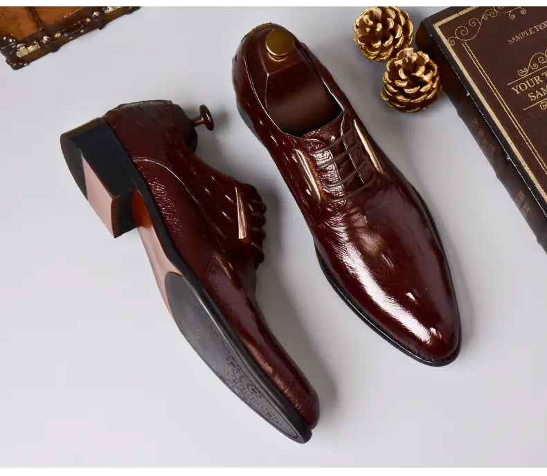 Men's Luxury Crocodile Pattern Leather Casual Shoes - Premium Dress Shoes