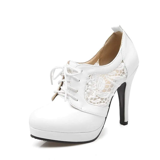 Bubumei Women's Lace Up Stiletto High Heel Pumps - Platform Closed Toe Court Shoes