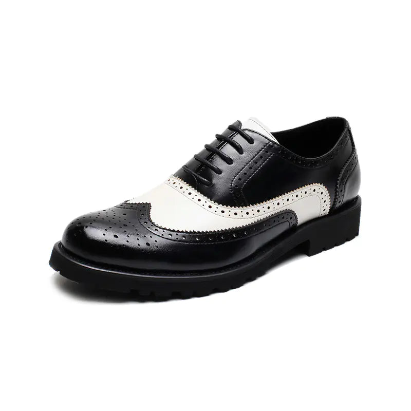 Men's Color Block Brogue Business Casual Shoes - Microfiber Leather Non-Slip
