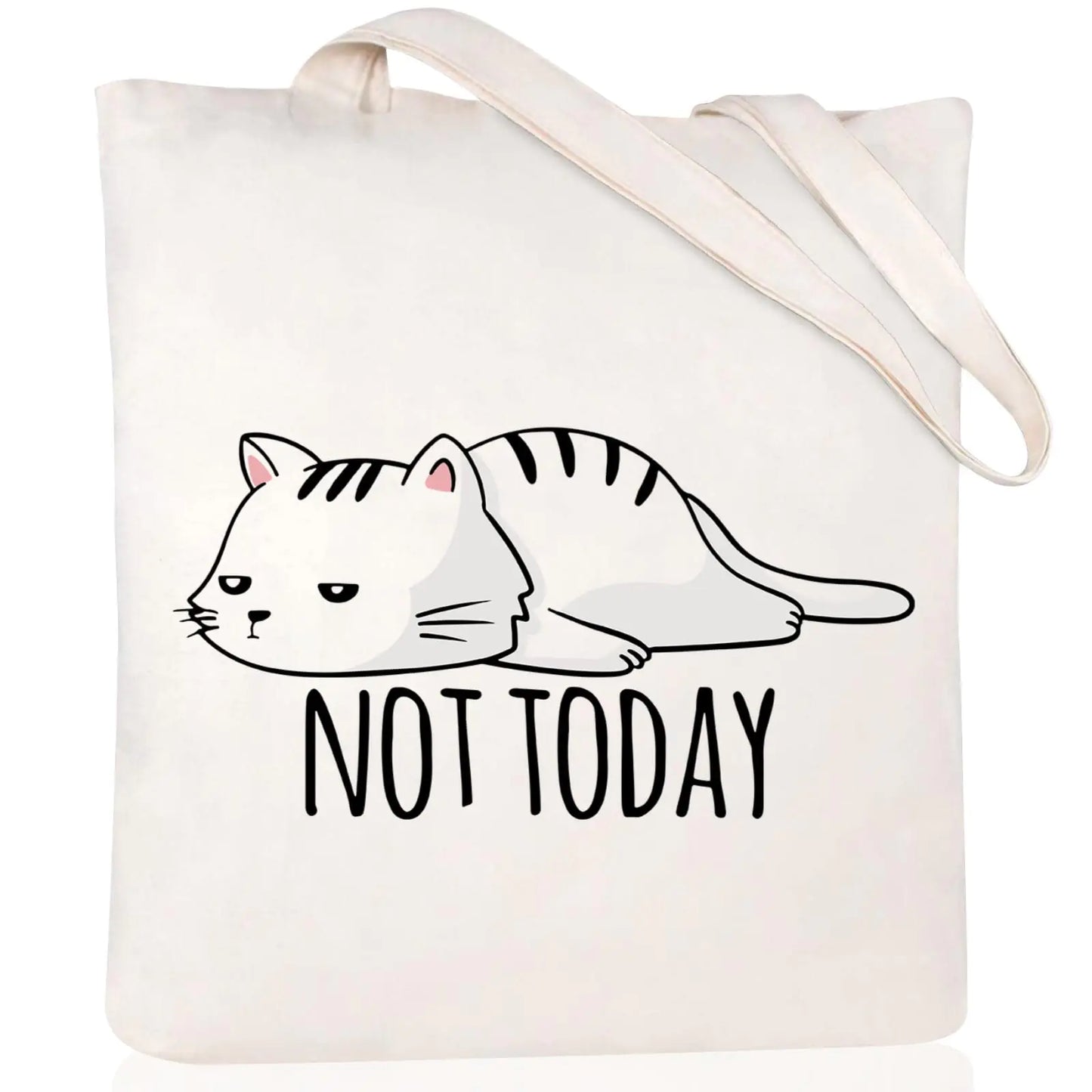 Andeiltech Chic Canvas Cat Tote - Large Book & Grocery Bag with Inner Zipper Pocket
