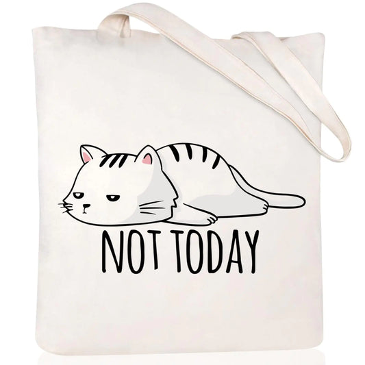 Andeiltech Chic Canvas Cat Tote - Large Book & Grocery Bag with Inner Zipper Pocket