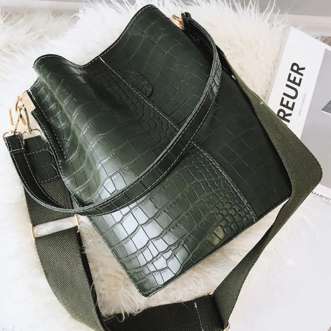 Olive Croc Blake Bucket Bag