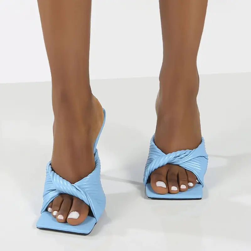 Women's Summer Bow Stiletto Sandals - Square Toe High Heel Shoes