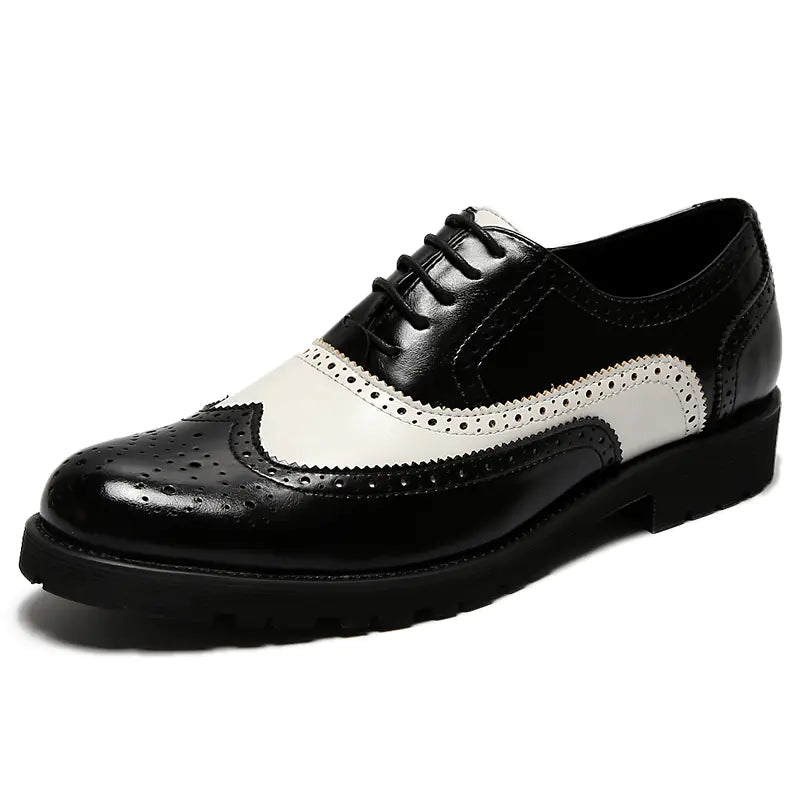 Men's Color Block Brogue Business Casual Shoes - Microfiber Leather Non-Slip