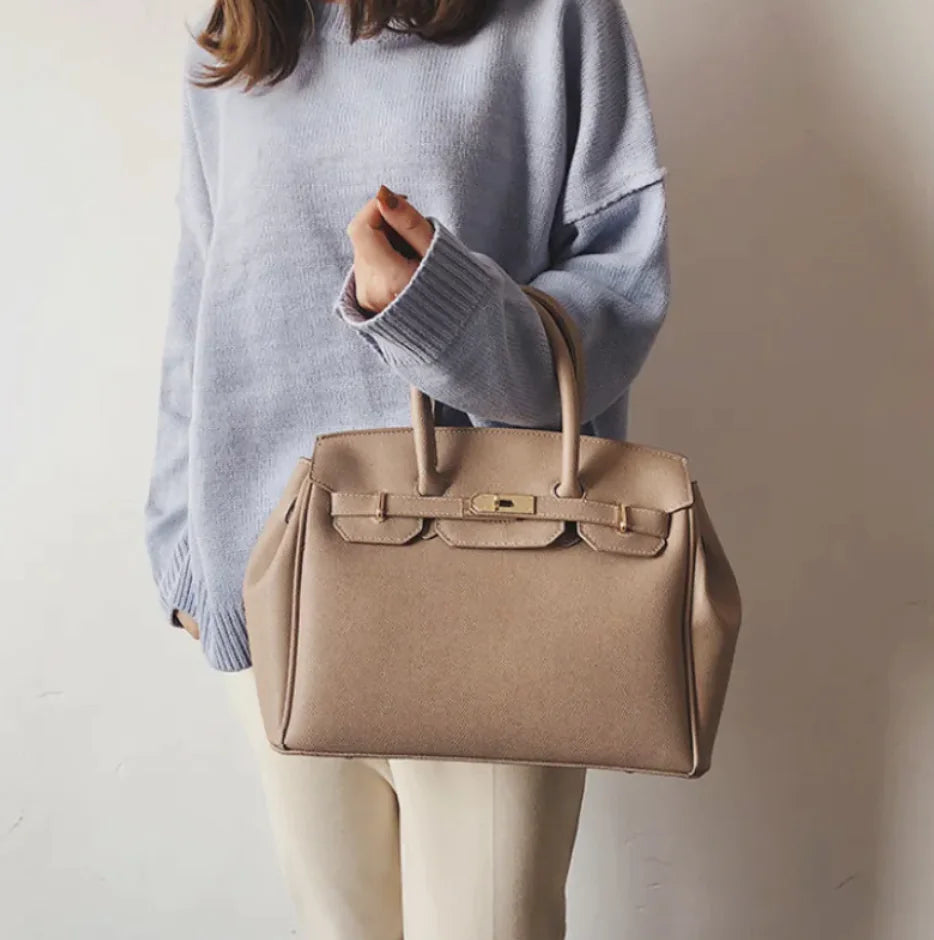 Palm Platinum Handbag - Sophisticated PU Leather Trapezoid Shoulder Bag for Women