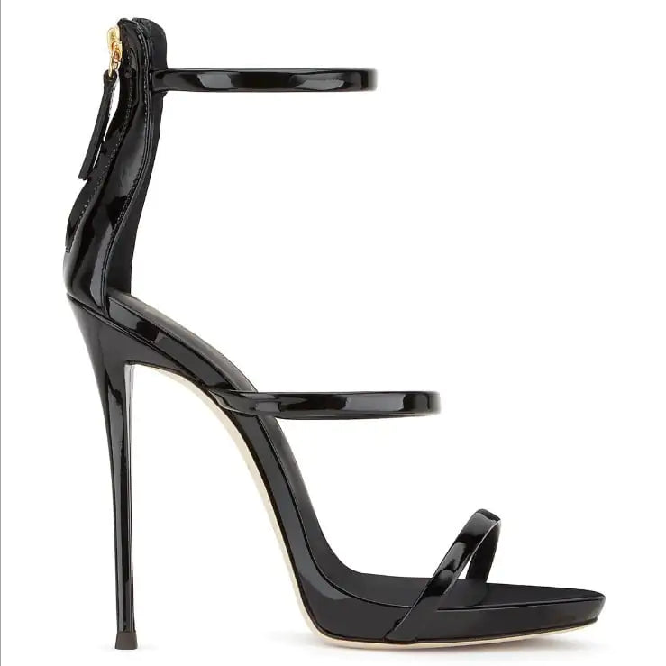 High Heels Catwalk Shoes for Women - Patent Leather Fish Mouth Ankle Strap Pumps