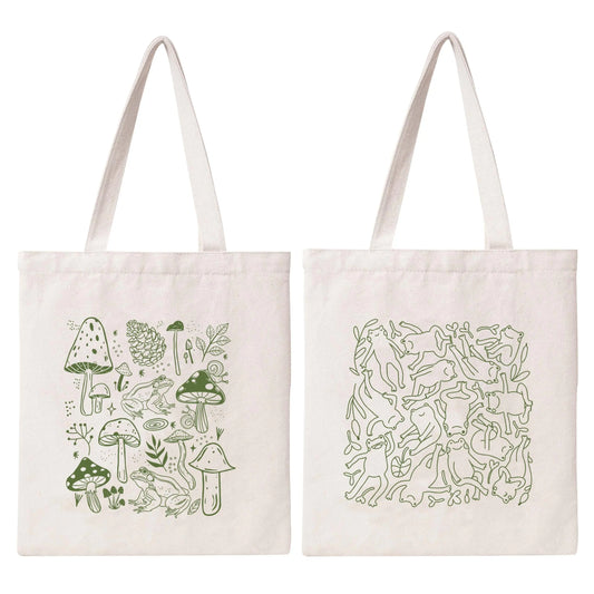 Lamkidle Aesthetic Mushroom Tote Bag - Cute Cotton Canvas Reusable Bag