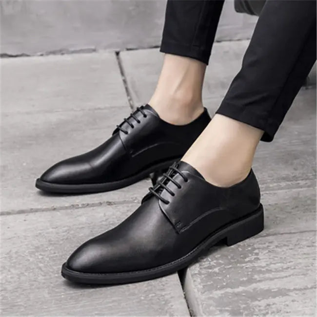 Men's English Casual Shoes - Formal Leather Pointed Toe Dress Shoes