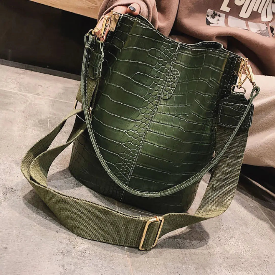 Olive Croc Blake Bucket Bag