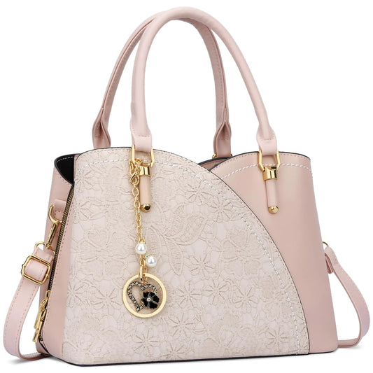 Triple Compartment Purse for Women - Fashion Satchel Shoulder Bag with Top Handle
