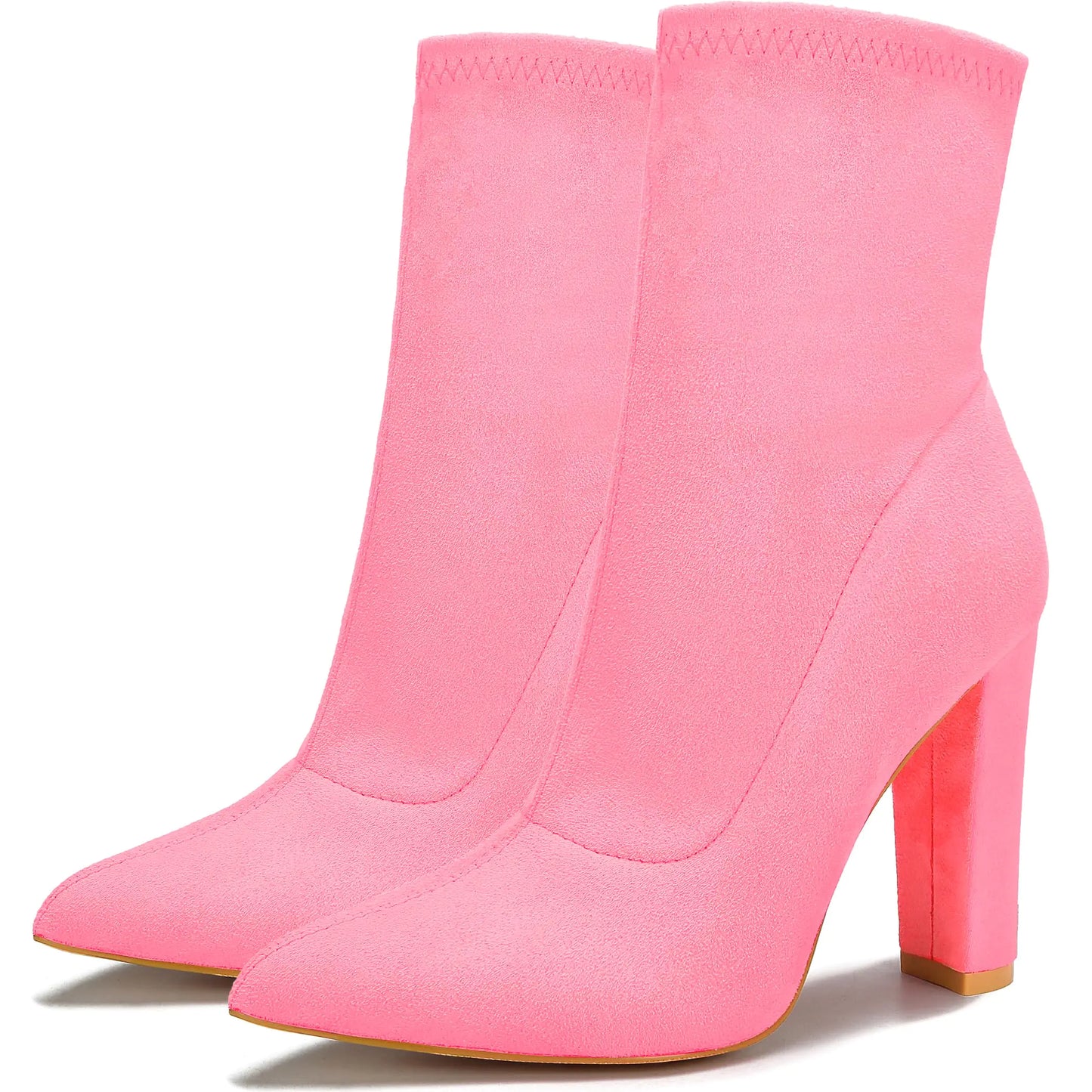 Pink Suede Heeled Booties - Chunky Heel Ankle Boots for Women