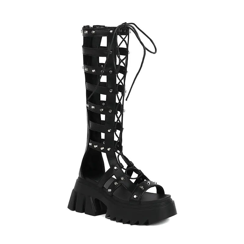 Chic Rivet Knee-High Boots - High-Heeled Slimming Trendy Boots with Rivet Details