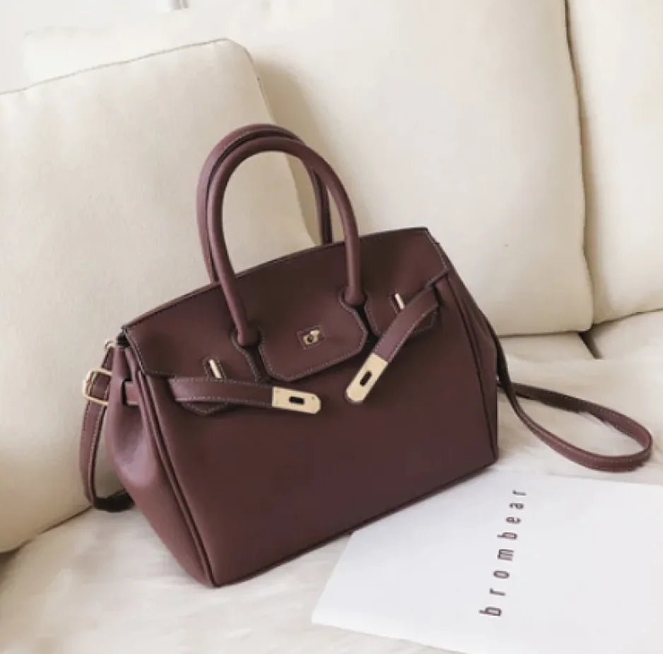 Palm Platinum Handbag - Sophisticated PU Leather Trapezoid Shoulder Bag for Women