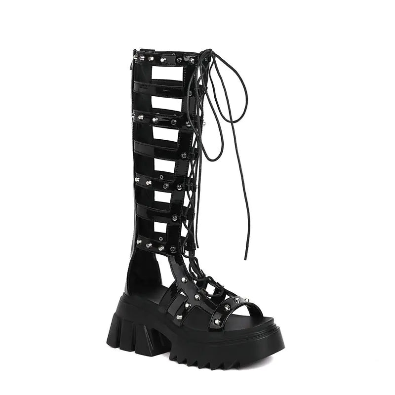 Chic Rivet Knee-High Boots - High-Heeled Slimming Trendy Boots with Rivet Details