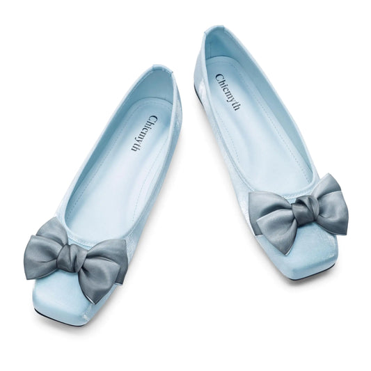 Chicmyth Ballet Flats for Women - Square Toe Mary Jane Flats with Bow