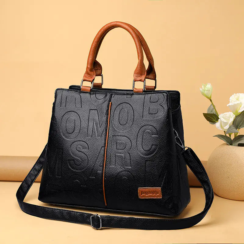 Women's Large Capacity Soft Leather Tote Bag - Embossed PU Handbag