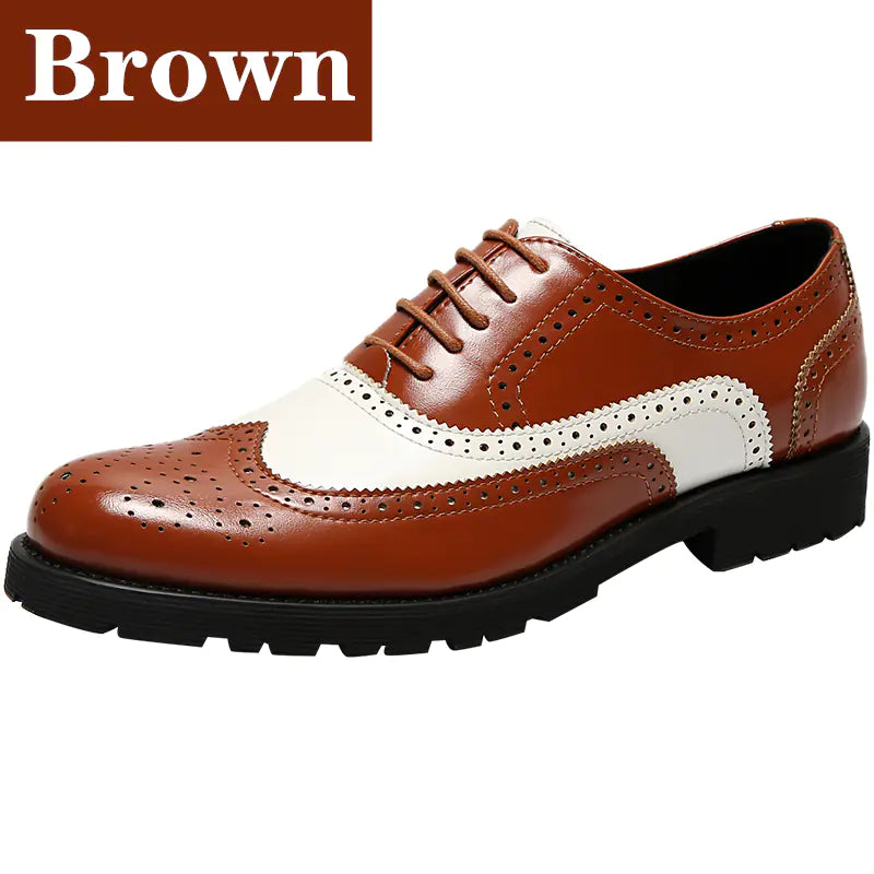 Men's Color Block Brogue Business Casual Shoes - Microfiber Leather Non-Slip