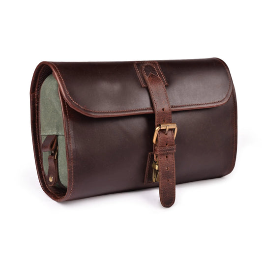 Buffalo Leather Dopp Kit - Travel Toiletry Organizer - Red