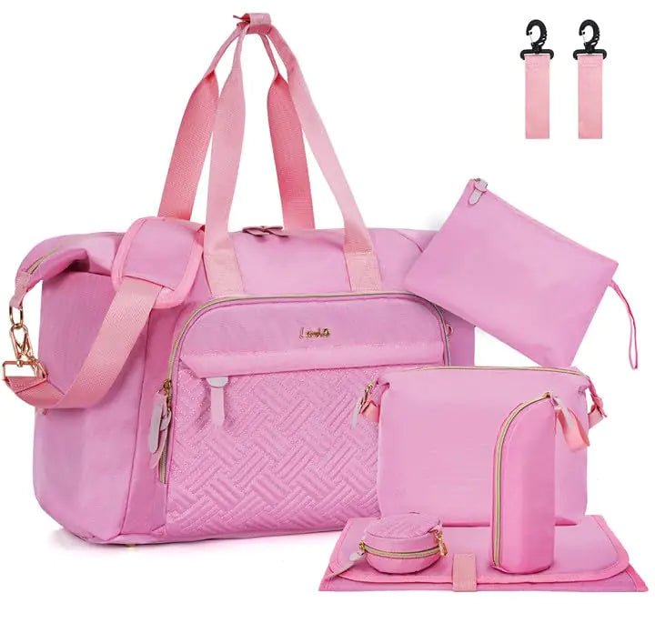 LASUK 7pcs Diaper Bag Tote Large Mommy Bag Travel Diaper bags Baby Diaper Tote Bag for Mom Hospital Bags Baby Bag Pink - Gotaar