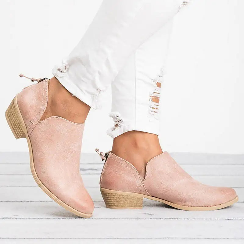 Women's Autumn Retro High Heel Ankle Boots - Faux Suede Fashion Boots