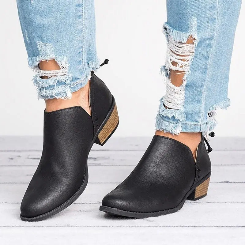 Women's Autumn Retro High Heel Ankle Boots - Faux Suede Fashion Boots