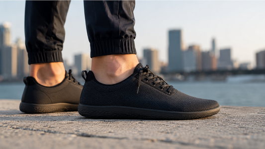 Minimalist black zero-drop sneakers supporting natural foot posture daily 