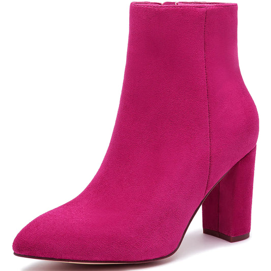 Hot Pink Suede Ankle Boots - Pointed Toe Mid Calf Boots Size 8.5